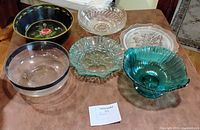 Group shot of six serving pieces on table