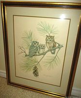 Front view of framed owl print showing full artwork, mat and frame
