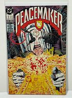 Front view of bagged Peacemaker #1 comic showing full cover art and condition