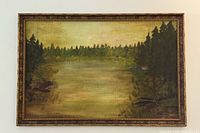 Full view of framed Collins landscape painting