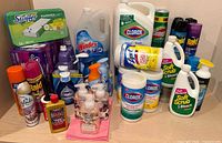 Full shelf view of assorted cleaning products