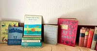 Front view of all books standing on shelf