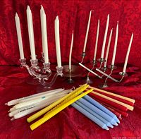 Group shot showing both types of candle holders and assorted taper candles