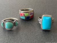 Group shot of all three sterling silver rings