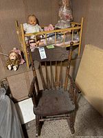 Rocking chair, cradle, dolls and accessories