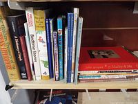 Shelf view of assorted children’s and teen books