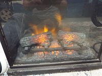 Close-up of simulated log set and flames