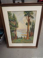 Front view of framed watercolor landscape