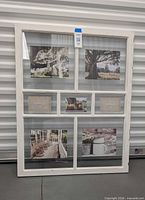 full view of large white collage frame with sample photos