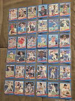 Full view of multiple binder pages containing 1991 Donruss cards
