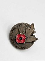 Front of bronze-tone 2005 poppy lapel pin showing red enamel poppy and inscriptions