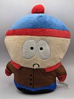 Front view of Stan Marsh plush showing facial features and outfit