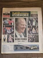Front page of The Guardian Etobicoke March 24 2016 showing Rob Ford tribute images and headline