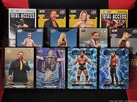 Overall shot of all 12 AEW trading cards arranged in three rows