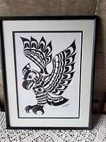 Northwest Coast style eagle print in black metal frame