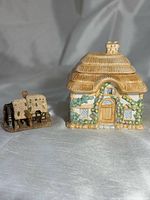 Miniature Watermill and ceramic cottage box side by side
