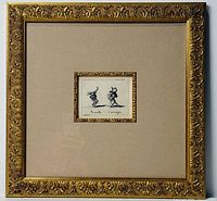 Front view of framed engraving showing mat and gilt frame