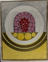 Full view of unsigned mixed-media abstract on paper