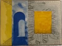Full view of unframed mixed-media geometric abstract artwork showing entire composition and signature area