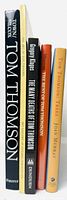 Spine view of all five books standing upright
