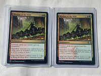 Both Rhythm of the Wild cards side by side in plastic top loaders