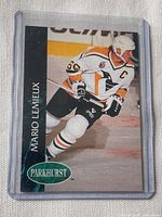 Front of 1993-94 Parkhurst Mario Lemieux card in sleeve