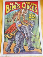 Al G. Barnes Wild Animal Circus poster with tiger on elephant