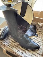 Pair of black children’s cowboy boots in box