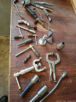 Top-down view of entire assortment laid out on wood surface