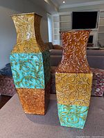 Both vases full view showing colour blocks and size difference