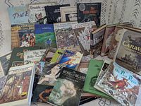 Full spread of all books showing covers and variety of titles