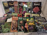 Group shot of 17 Sunset and related gardening books laid out