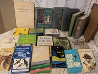 All 21 books laid out front and back rows