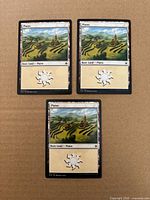 Front view of three Ixalan Plains cards