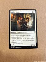 Front of Ballot Broker card showing artwork, mana cost, type line and text box
