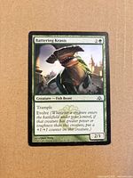 Front of Battering Krasis card showing artwork, text box, mana cost, condition wear