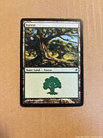 Front of Forest basic land card showing artwork, title, mana symbol
