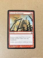Front of Survey the Wreckage card showing artwork, mana cost, text, rarity