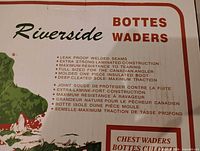 Box front with Riverside chest waders features