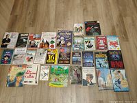 Overview of all books laid out on floor