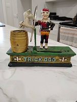 Full view of Trick Dog bank showing clown, hoop and barrel