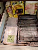 Baking sheet, stacked wire racks, Waxtex boxes