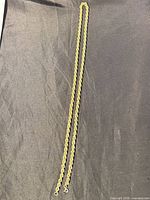 Full view of yellow gold rope chain necklace laid out