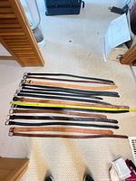 All belts laid flat showing length and buckles