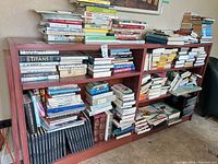 Front view of bookshelf filled with books