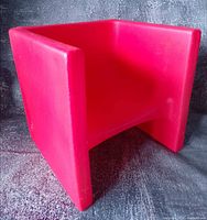Front left perspective of red cube chair
