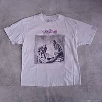 Front view of white Hanes Beefy-T single-stitch T-shirt with Molson Canadian hockey graphic