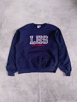 Full front view of navy blue LHS Steelers crewneck sweatshirt