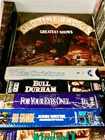 Stack showing Old Time Radio’s Greatest Shows box and individual VHS titles