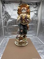 Full frontal view of Capodimonte Victorian child porcelain figurine on base